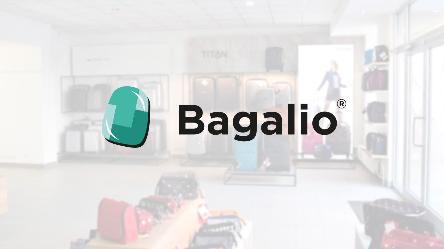 Logo Bagalio na pozadí prodejny se zavazadly